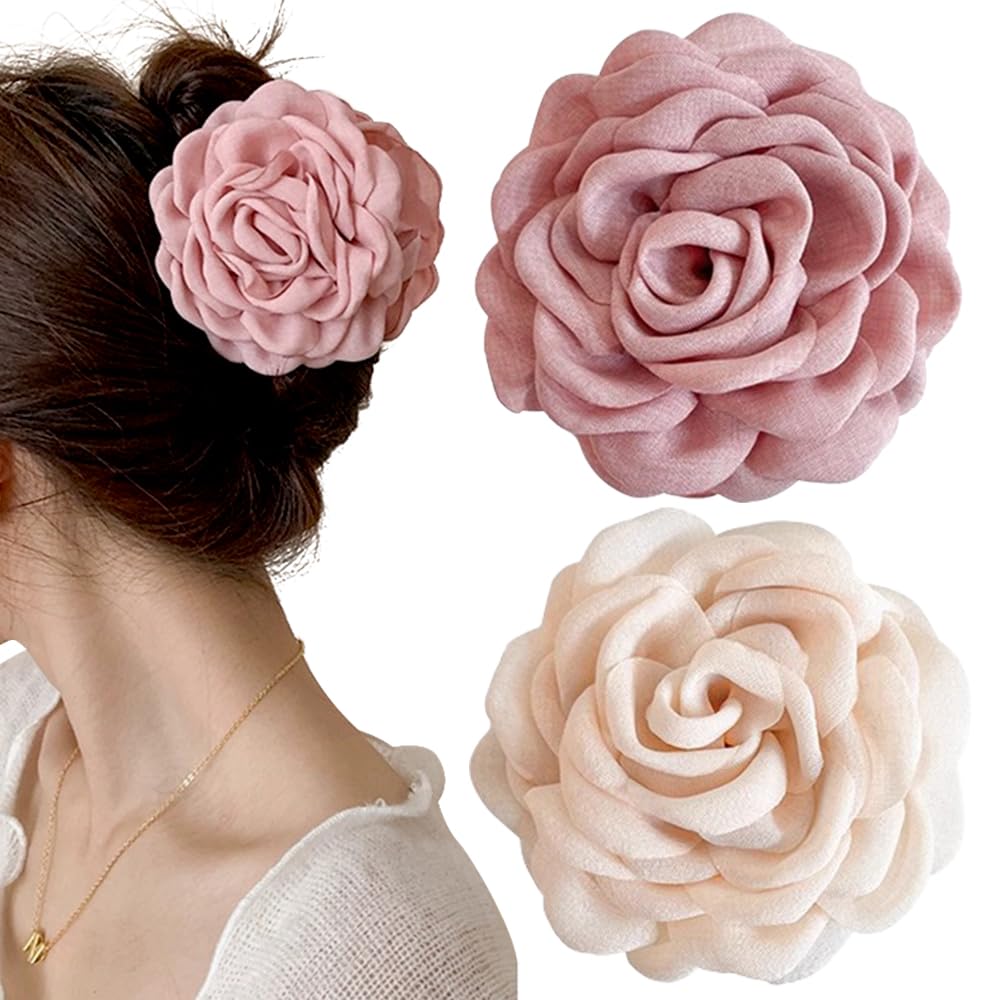 ZIBUYU® 2Pcs Hawaiian Chiffon Pink Apricot Floral Fabric Silk Rose Tulle Blossom Hair Clips and Claw Clips ZIBUYU® 2Pcs Hawaiian Chiffon Pink Apricot Floral Fabric Silk Rose Tulle Blossom Hair Clips and Claw Clips